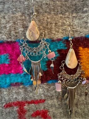 Peruvian alpaca silver rose quartz chandelier earrings